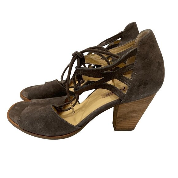 Paul Green Suede Open Toe 3" Heels size UK 5/US 7 UK Front Tie Brown Shoes - Picture 6 of 10